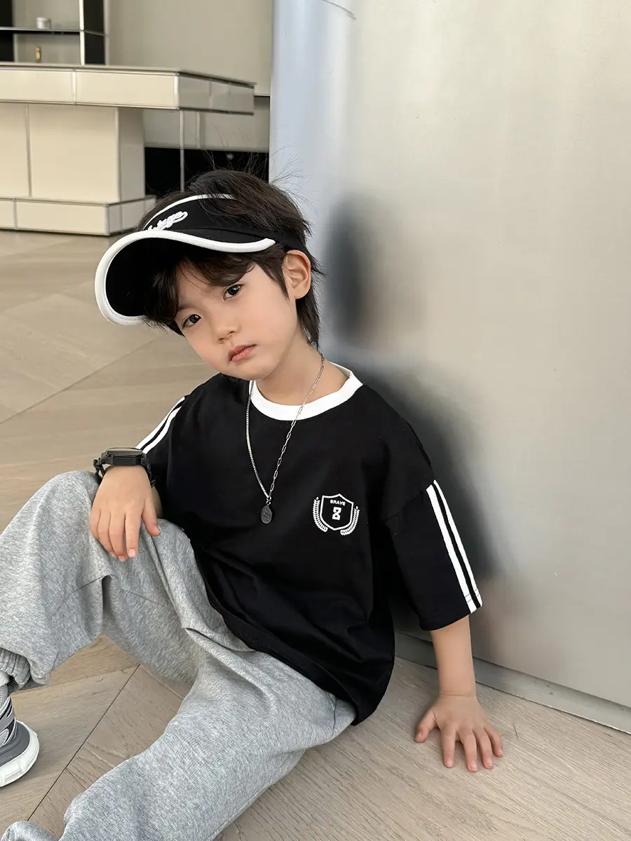 Boys Black Track Suit Summer Cotton Short Sleeve Kids - Image 6