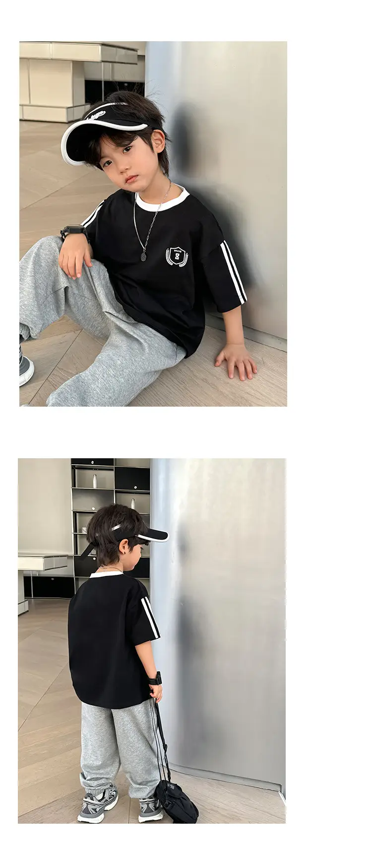 Boys Black Track Suit Summer Cotton Short Sleeve Kids — feature 10