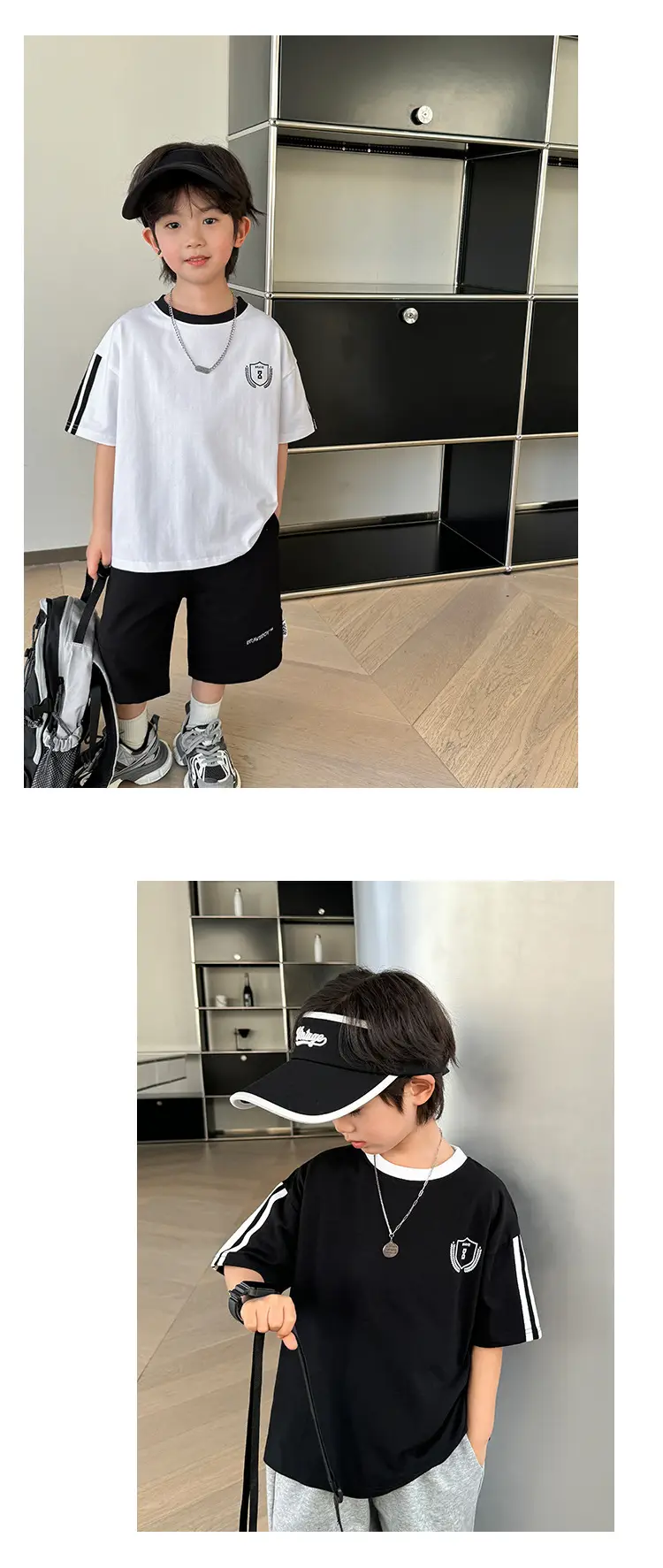 Boys Black Track Suit Summer Cotton Short Sleeve Kids — feature 11