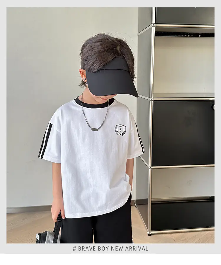 Boys Black Track Suit Summer Cotton Short Sleeve Kids — feature 2