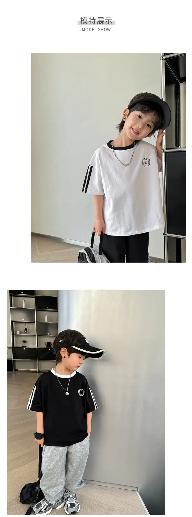 Boys Black Track Suit Summer Cotton Short Sleeve Kids — feature 6