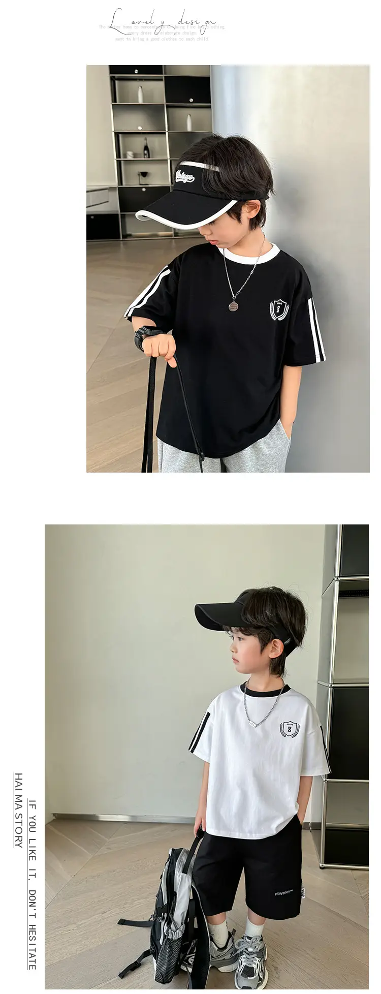 Boys Black Track Suit Summer Cotton Short Sleeve Kids — feature 7