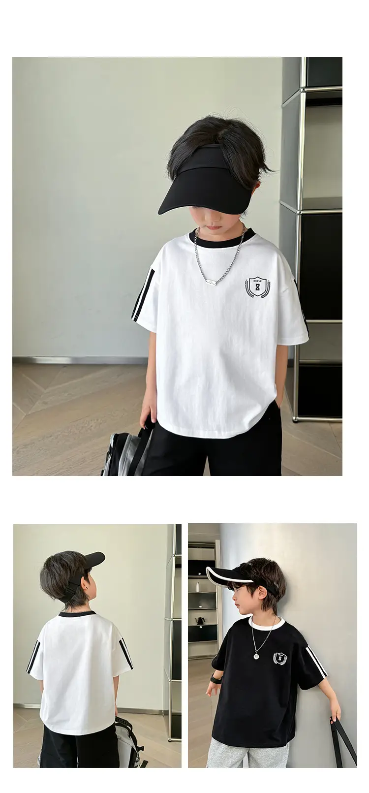 Boys Black Track Suit Summer Cotton Short Sleeve Kids — feature 8