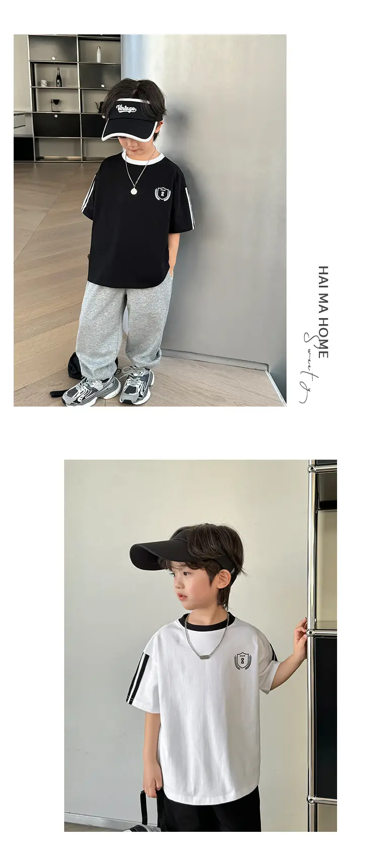 Boys Black Track Suit Summer Cotton Short Sleeve Kids — feature 9