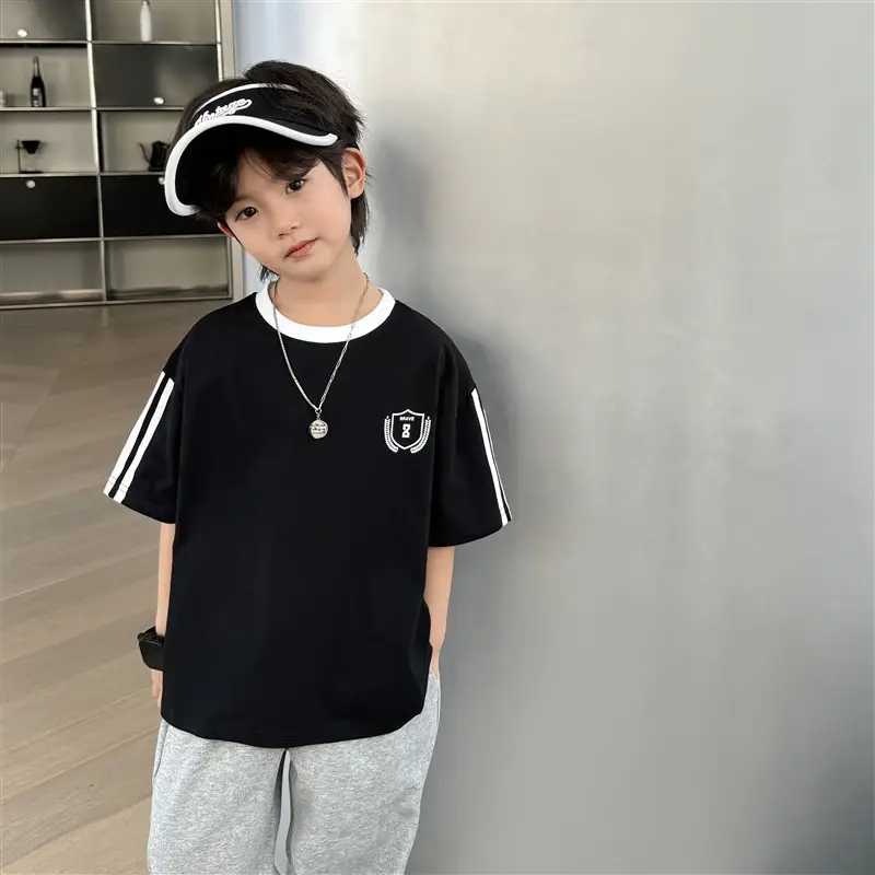 Boys Black Track Suit Summer Cotton Short Sleeve Kids - Image 2