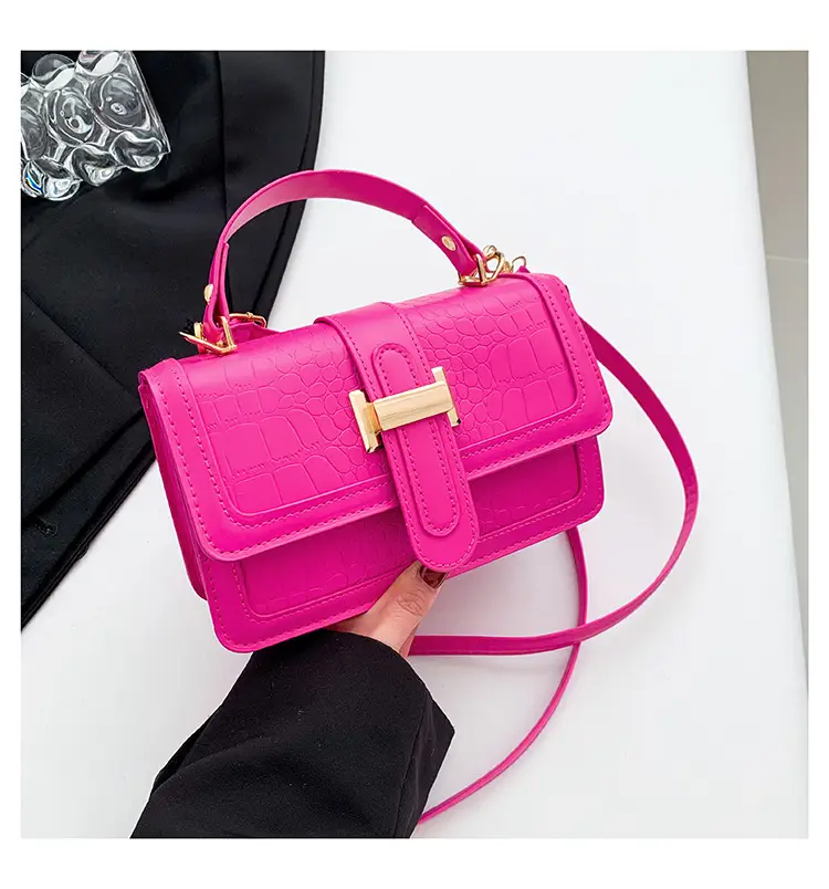 Pink Croc Leather Shoulder Bag for Women 2024 - Image 4