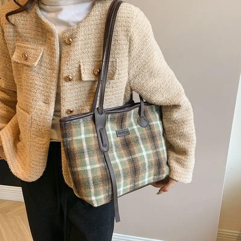 Plaid Woolen Shoulder Bag Large Capacity Women - Image 6