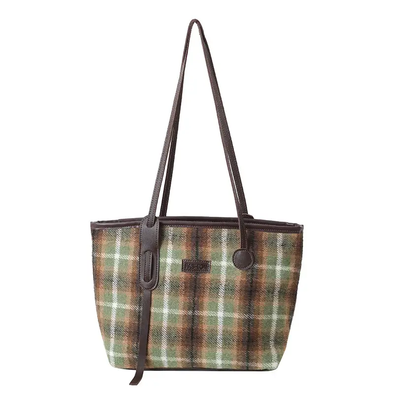 Plaid Woolen Shoulder Bag Large Capacity Women - Image 3