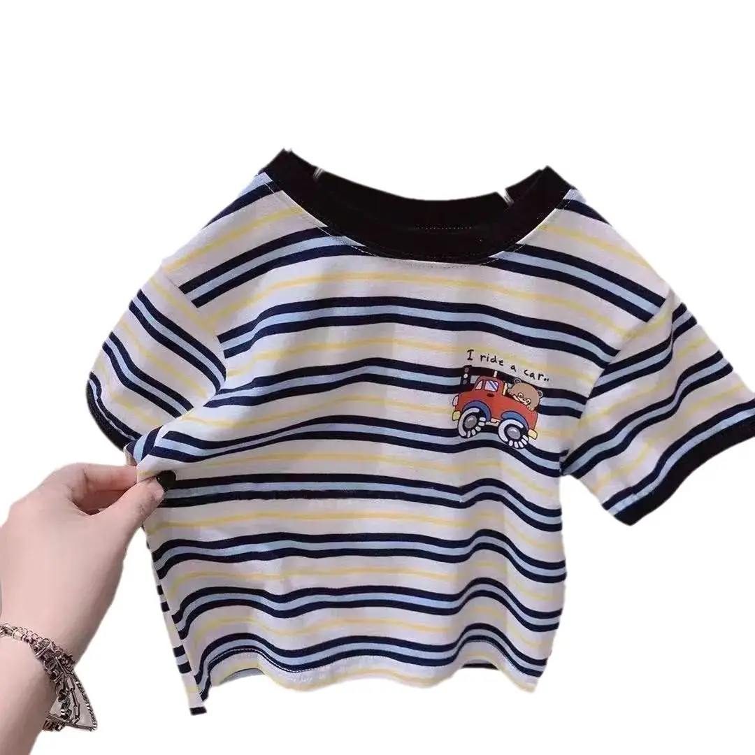 Korean Boys Striped T-Shirt Toddler Car Theme Shorts Set - Image 6