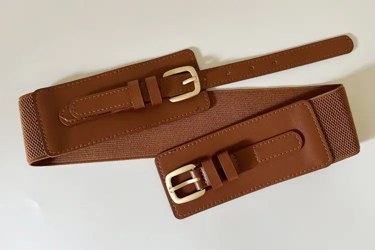 Black Elastic Waist Belt with Gold Buckle for Women