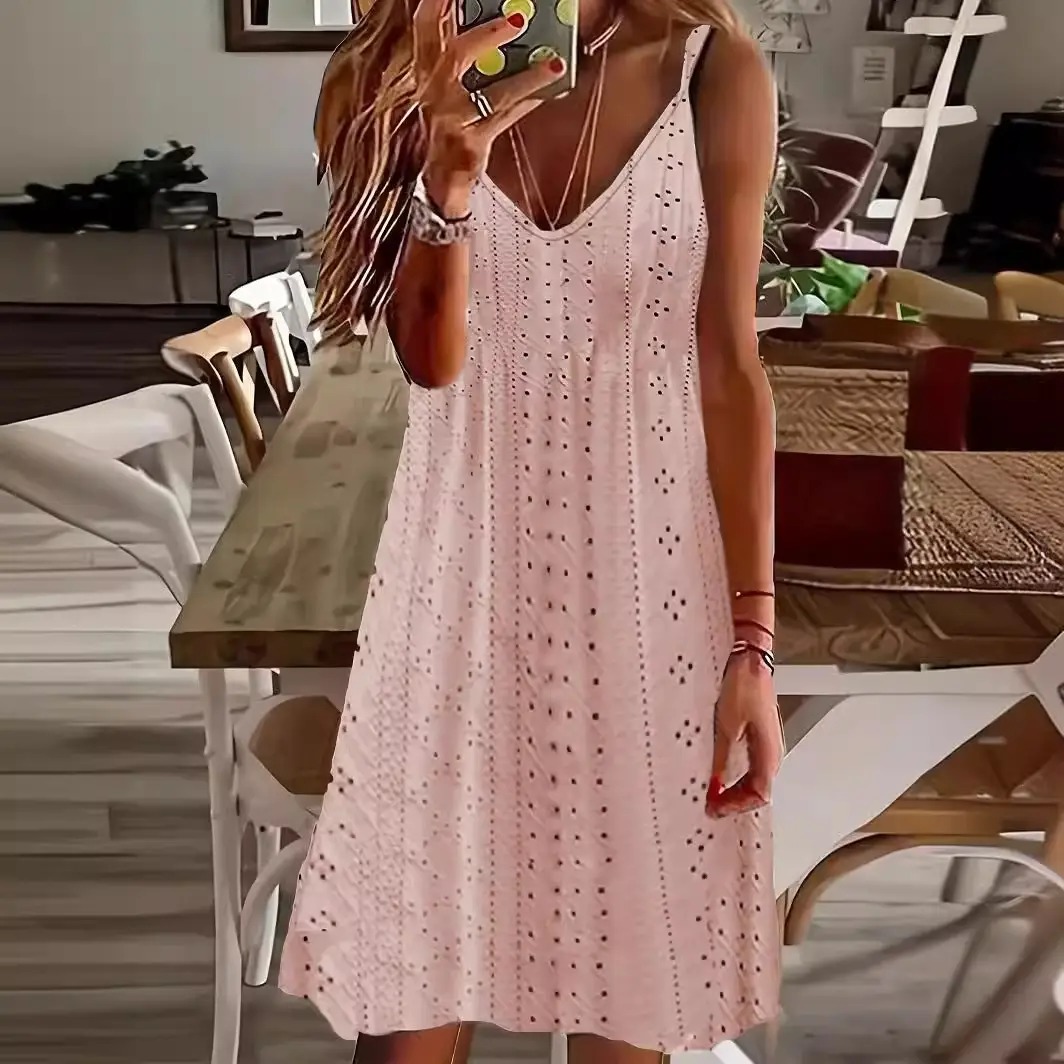 2024 Women's V-neck Hollow Jacquard Summer Dress - Image 9