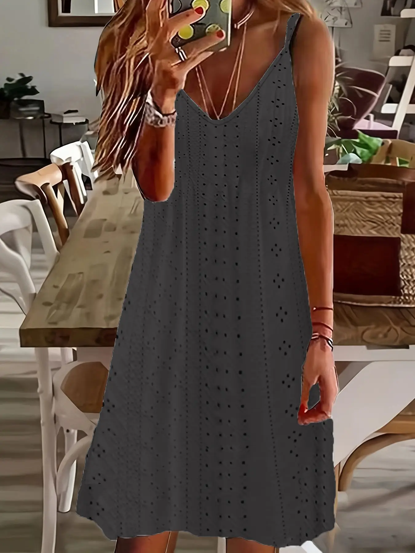 2024 Women's V-neck Hollow Jacquard Summer Dress - Image 3