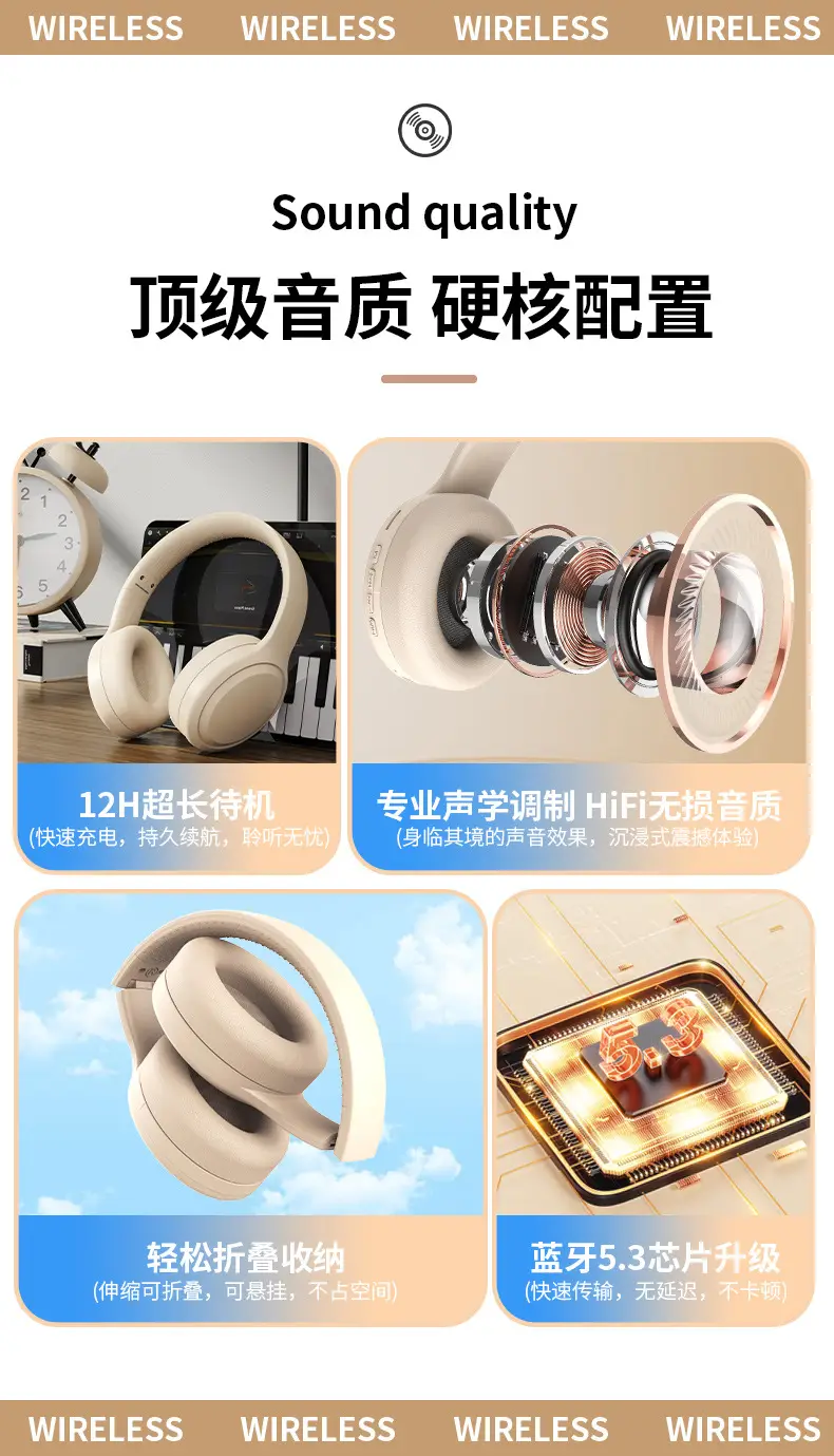 Huaqiang Hi-Fi Bluetooth 5.3 Headset White — feature 5