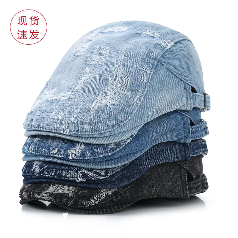 Vintage Washed Denim Peaked Cap Sun Hat Blue