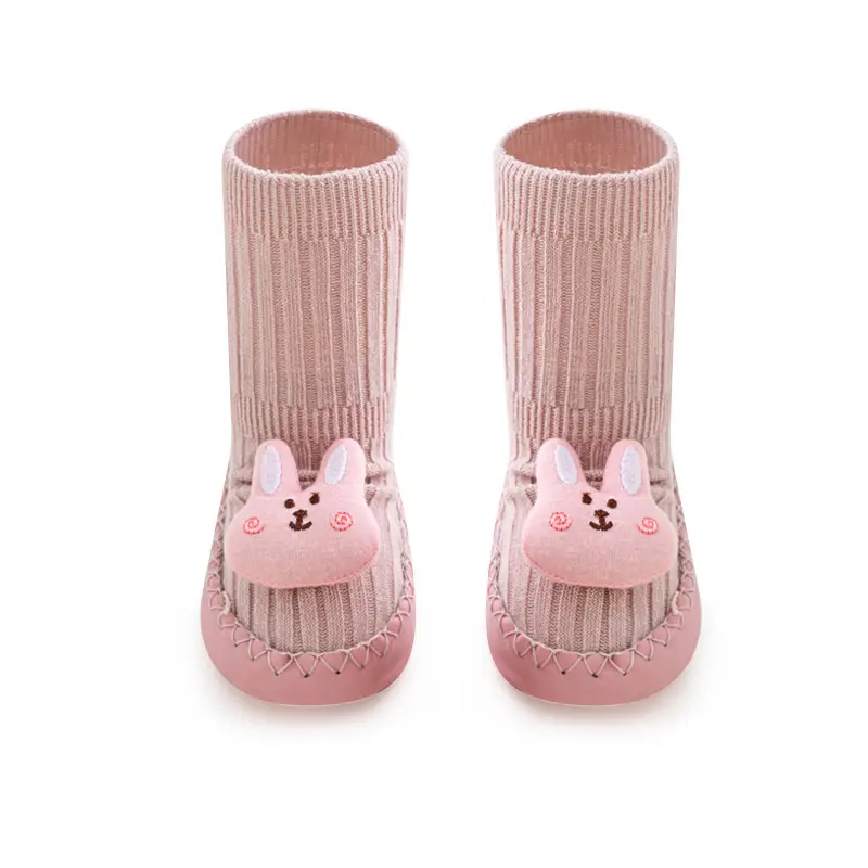 Pink Bow Baby Socks Mid-Calf Non-Slip Walking Shoes