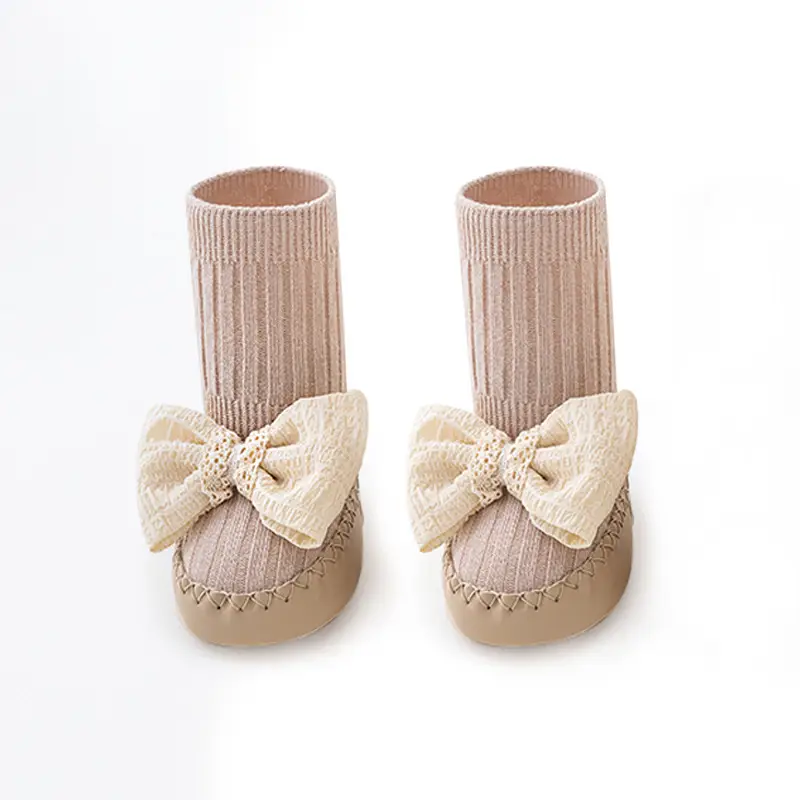 Pink Bow Baby Socks Mid-Calf Non-Slip Walking Shoes