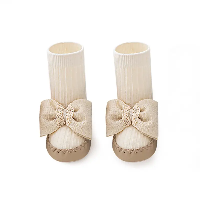 Pink Bow Baby Socks Mid-Calf Non-Slip Walking Shoes