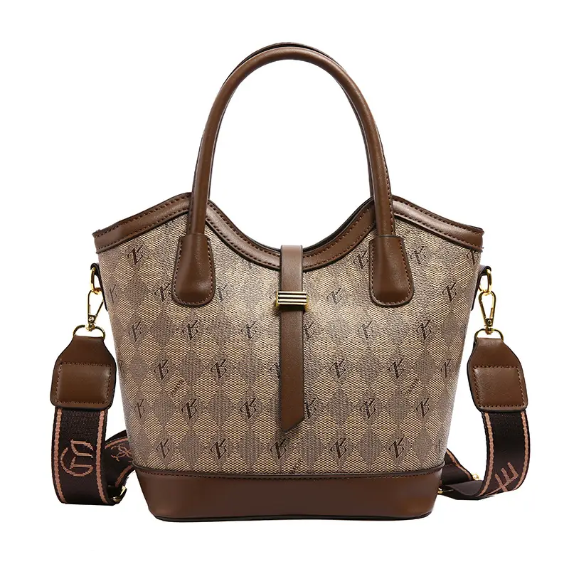 Women's Printed Leather Shoulder Bag Brown - Image 8