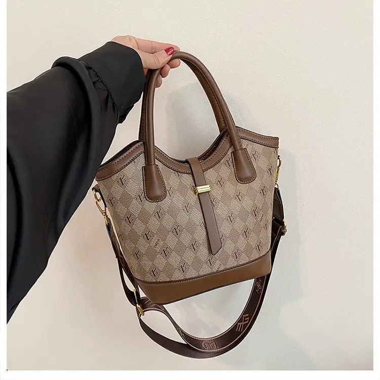 Women's Printed Leather Shoulder Bag Brown — feature 11