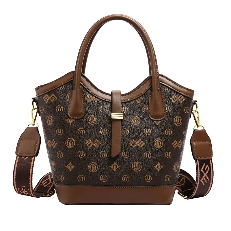 Women's Printed Leather Shoulder Bag Brown - Image 2