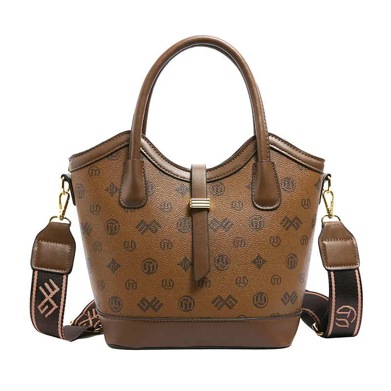 Women's Printed Leather Shoulder Bag Brown - Image 3