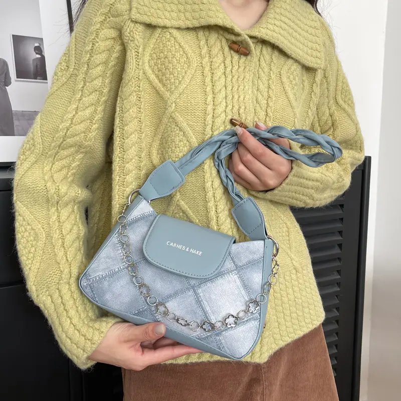 2024 Women's Grey Quilted Shoulder Bag with Chain Strap - Image 6