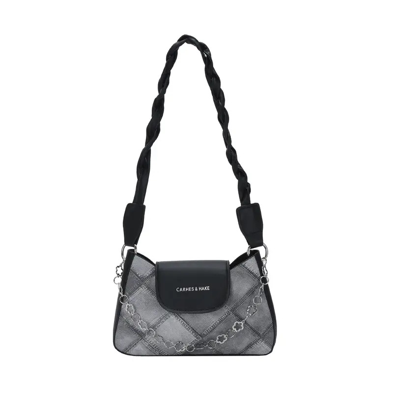2024 Women's Grey Quilted Shoulder Bag with Chain Strap - Image 7