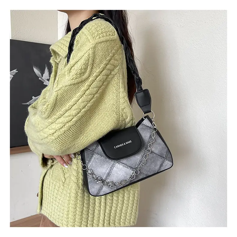 2024 Women's Grey Quilted Shoulder Bag with Chain Strap — feature 15