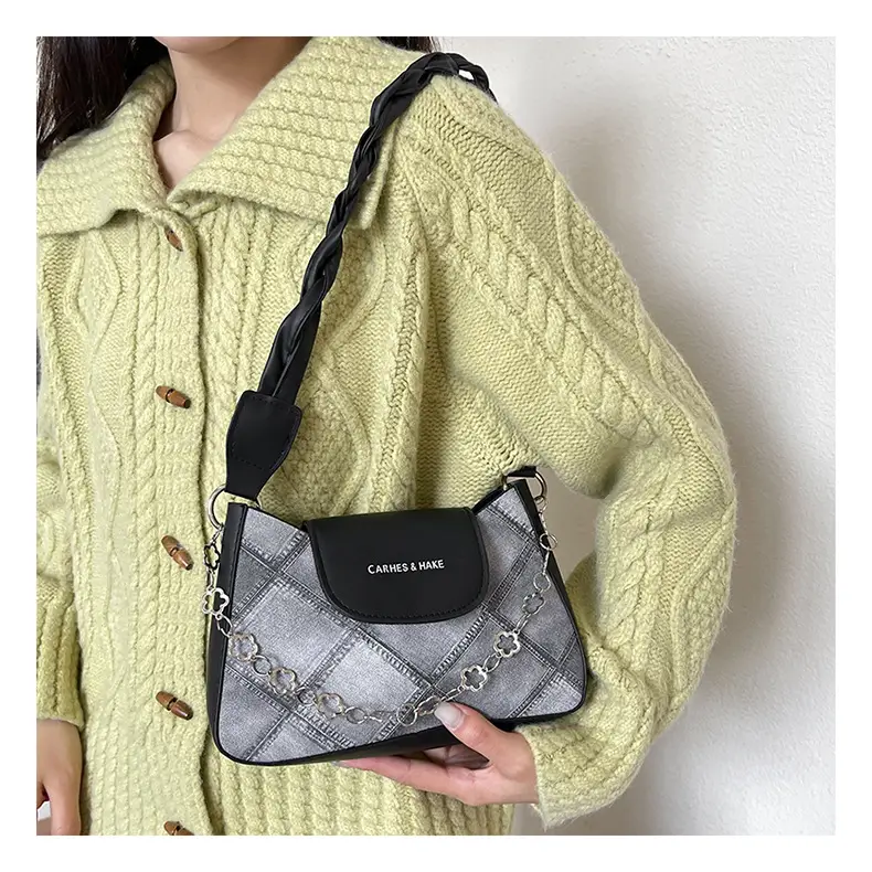 2024 Women's Grey Quilted Shoulder Bag with Chain Strap — feature 16