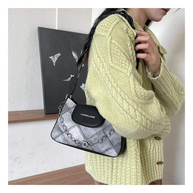 2024 Women's Grey Quilted Shoulder Bag with Chain Strap — feature 17