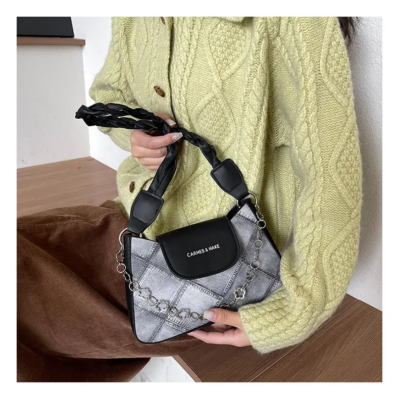 2024 Women's Grey Quilted Shoulder Bag with Chain Strap — feature 18