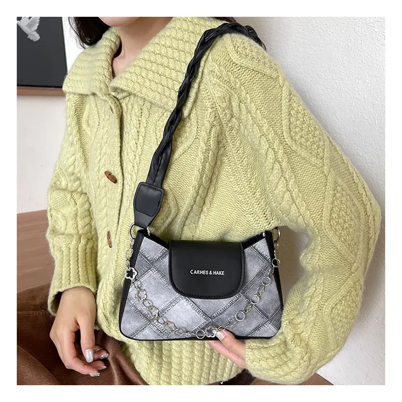 2024 Women's Grey Quilted Shoulder Bag with Chain Strap — feature 19