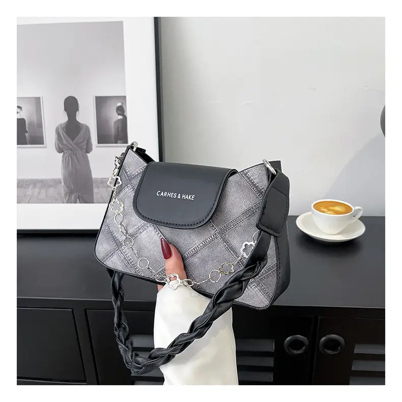 2024 Women's Grey Quilted Shoulder Bag with Chain Strap — feature 21