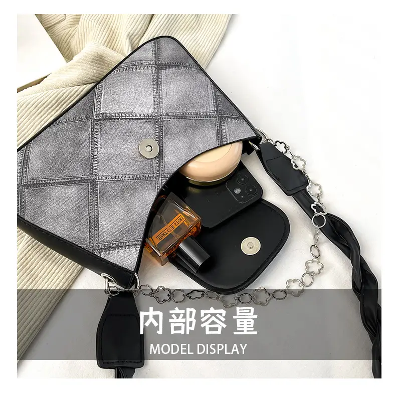 2024 Women's Grey Quilted Shoulder Bag with Chain Strap — feature 9