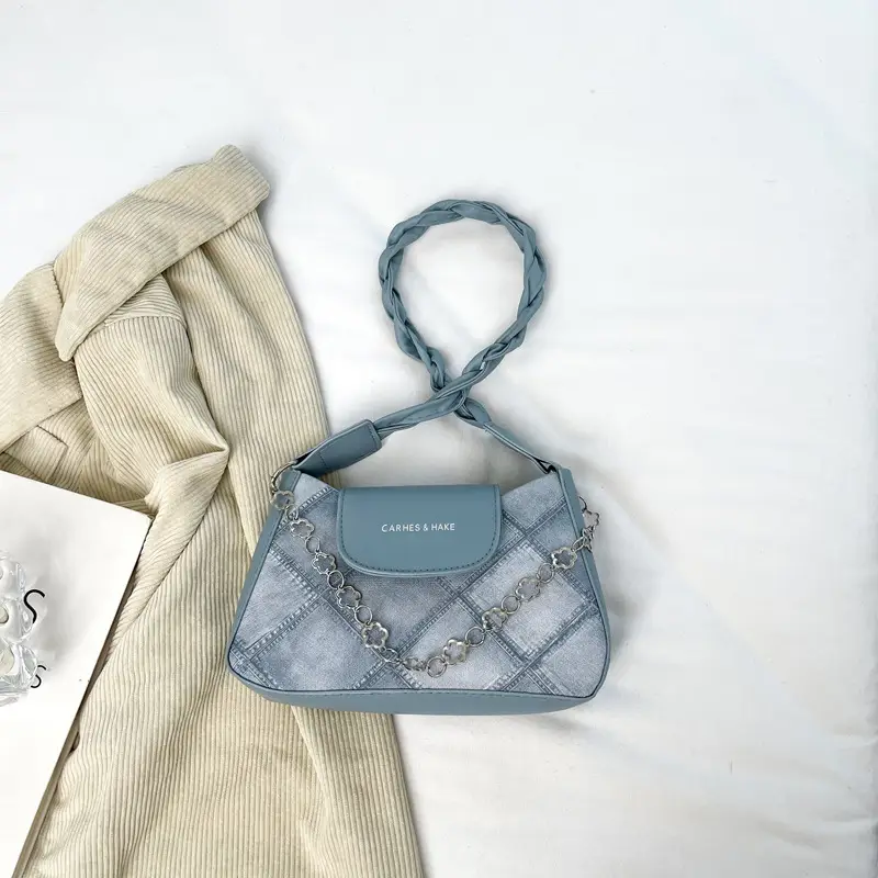 2024 Women's Grey Quilted Shoulder Bag with Chain Strap - Image 2