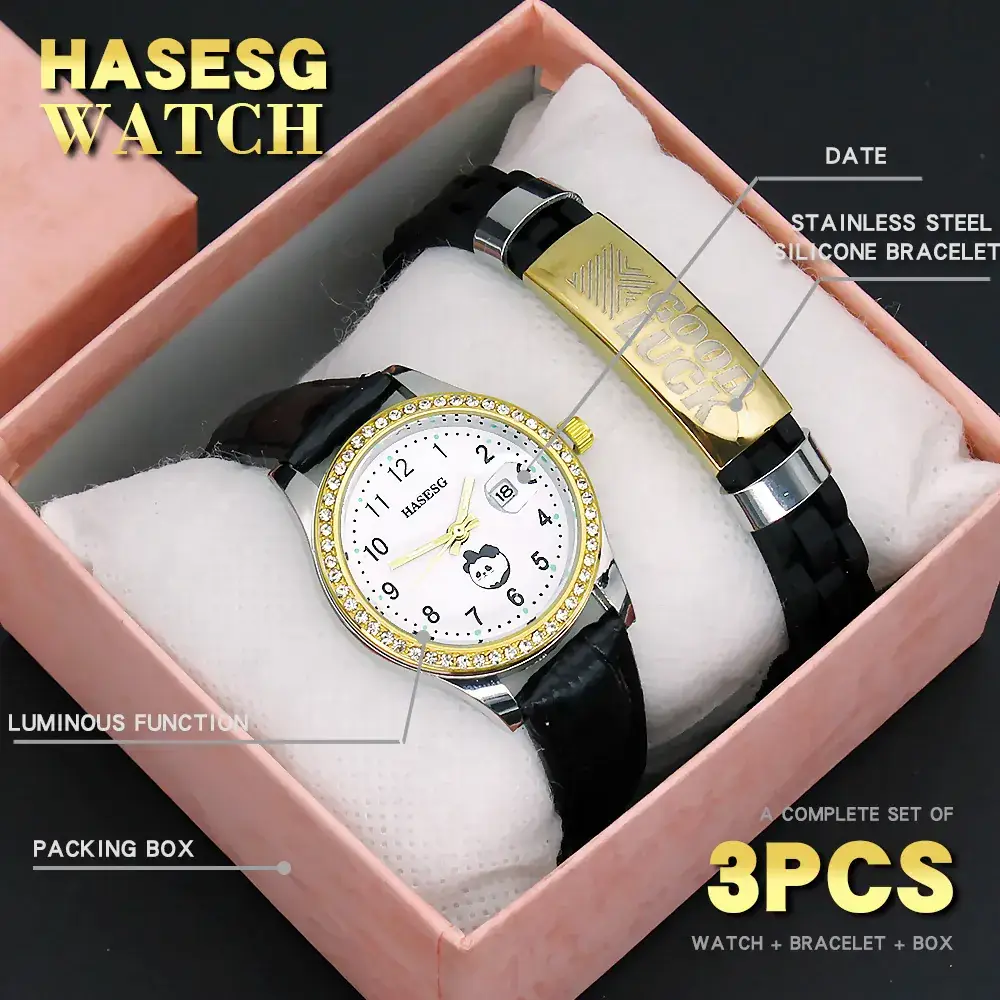 Women's Digital Luminous Quartz Watch with Gold Bracelet