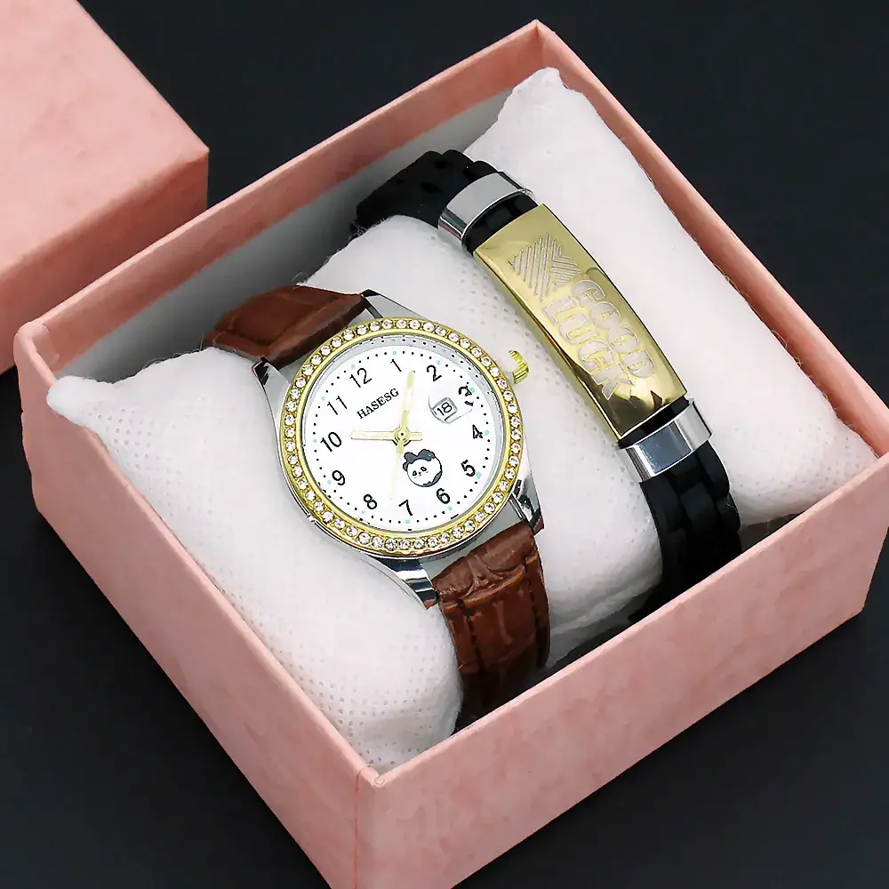Women's Digital Luminous Quartz Watch with Gold Bracelet
