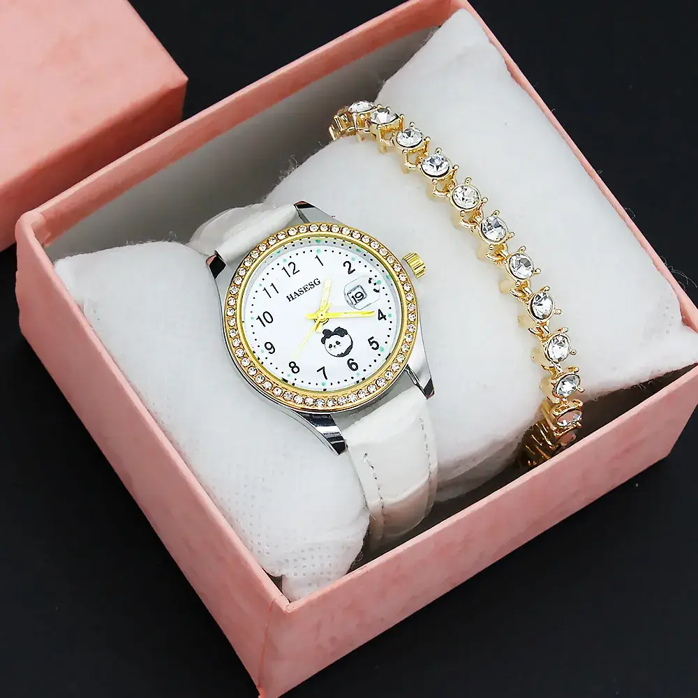 Women's Gold Luminous Quartz Watch with Red Strap - Image 11
