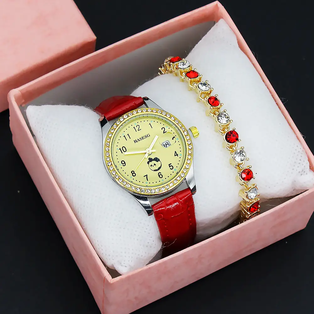 Women's Gold Luminous Quartz Watch with Red Strap — feature 10