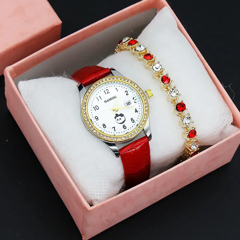 Women's Gold Luminous Quartz Watch with Red Strap - Image 10