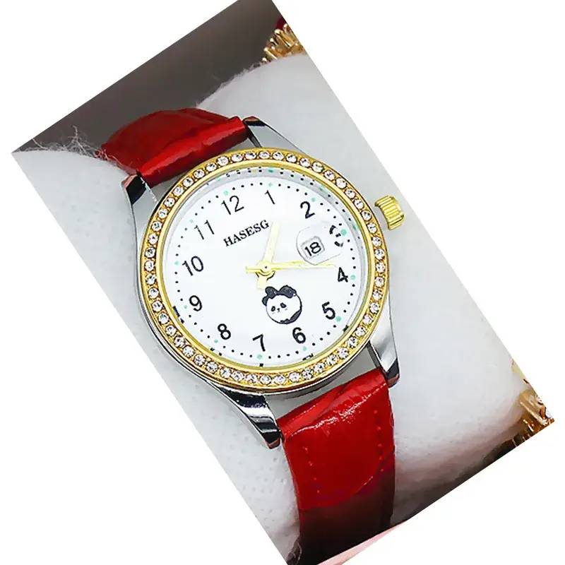 Women's Gold Luminous Quartz Watch with Red Strap - Image 22
