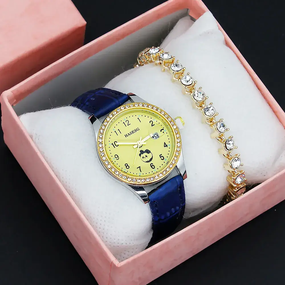 Women's Gold Luminous Quartz Watch with Red Strap - Image 6