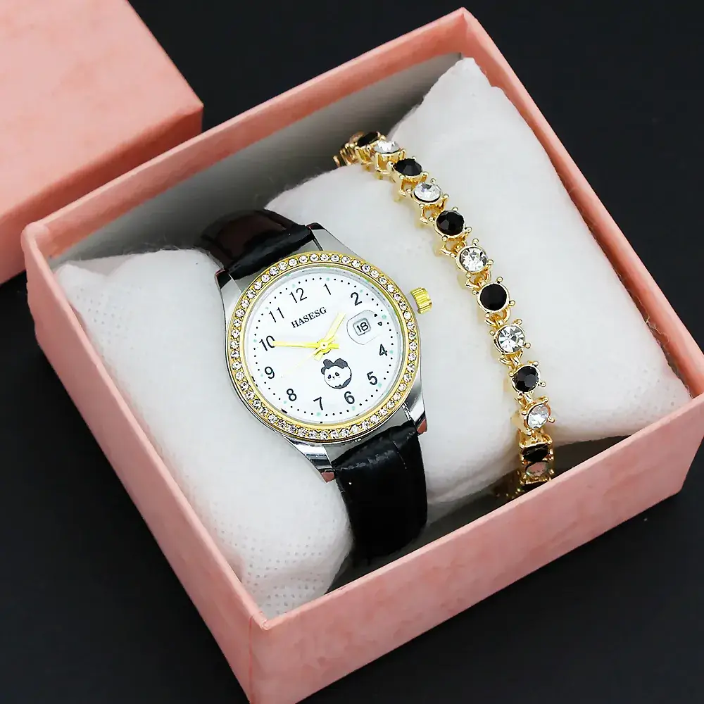 Women's Gold Luminous Quartz Watch with Red Strap - Image 7