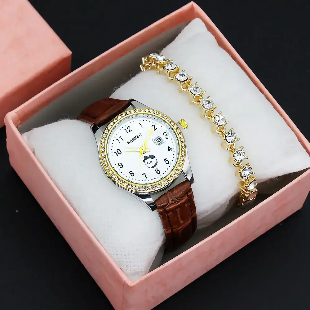 Women's Gold Luminous Quartz Watch with Red Strap - Image 8