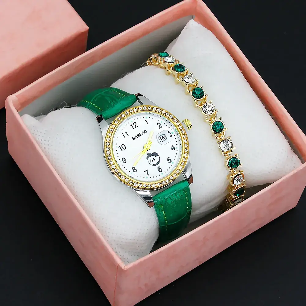 Women's Gold Luminous Quartz Watch with Red Strap - Image 9
