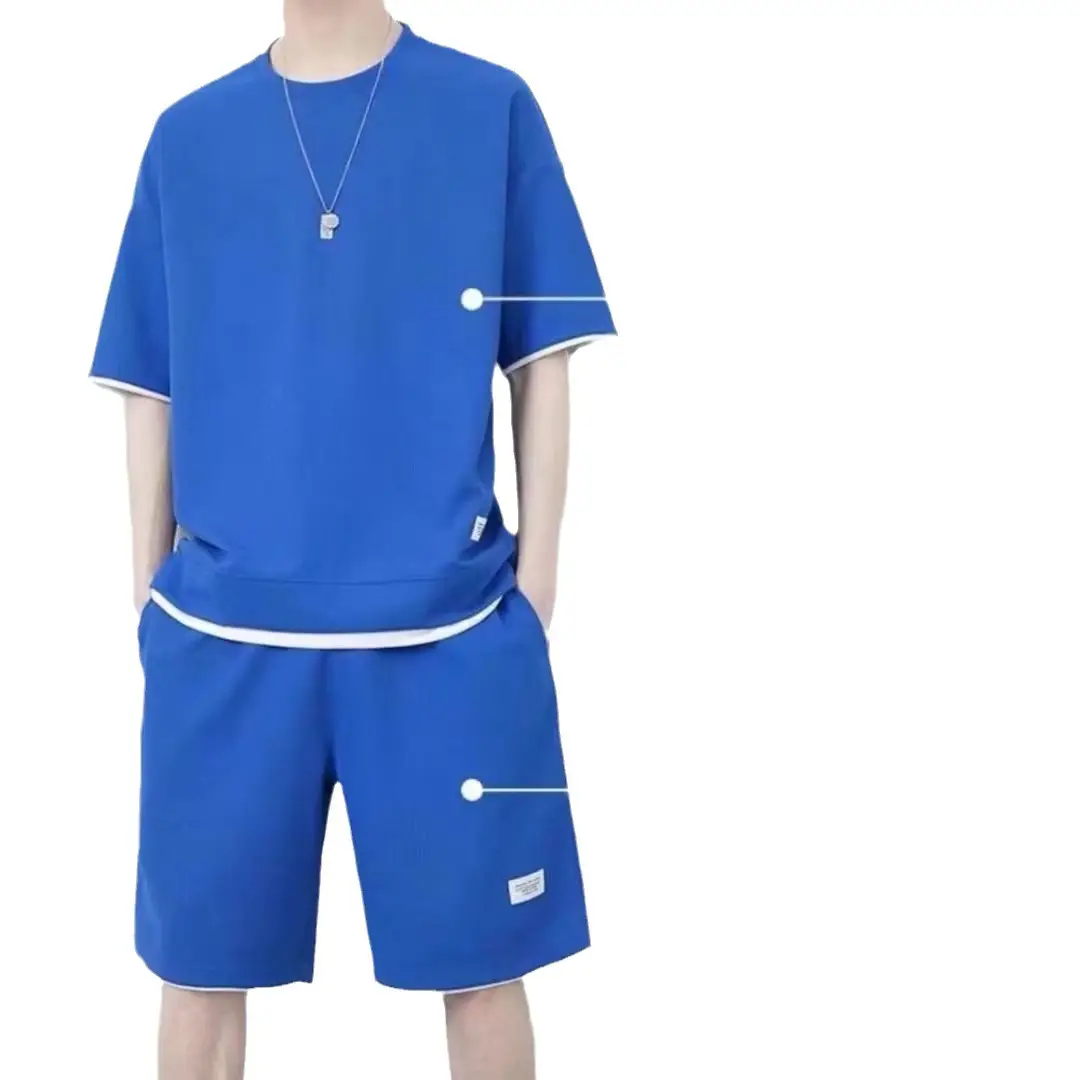 Men White Waffle T-Shirt Shorts Set - Image 9
