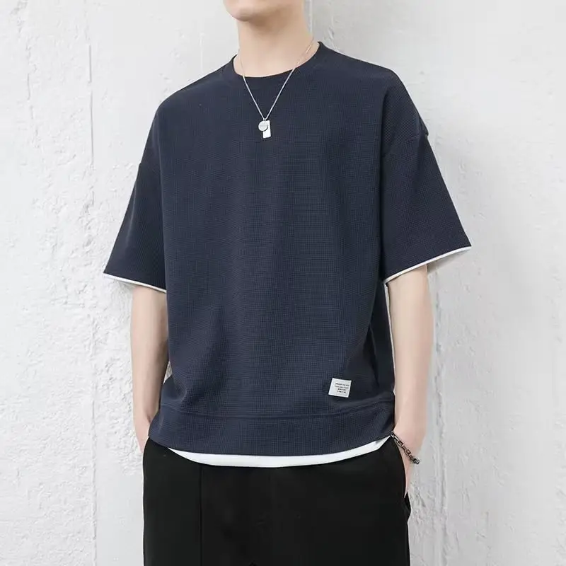 Men White Waffle T-Shirt Shorts Set — feature 1