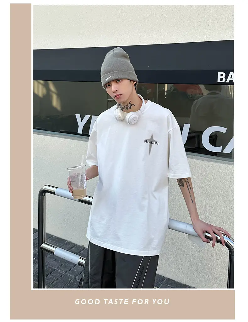 Men Printed White Short Sleeve T-Shirt Summer Hip Hop — feature 15