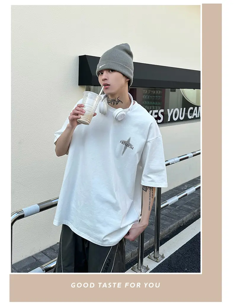 Men Printed White Short Sleeve T-Shirt Summer Hip Hop — feature 18