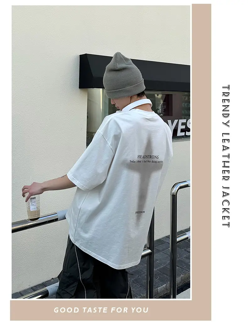 Men Printed White Short Sleeve T-Shirt Summer Hip Hop — feature 19